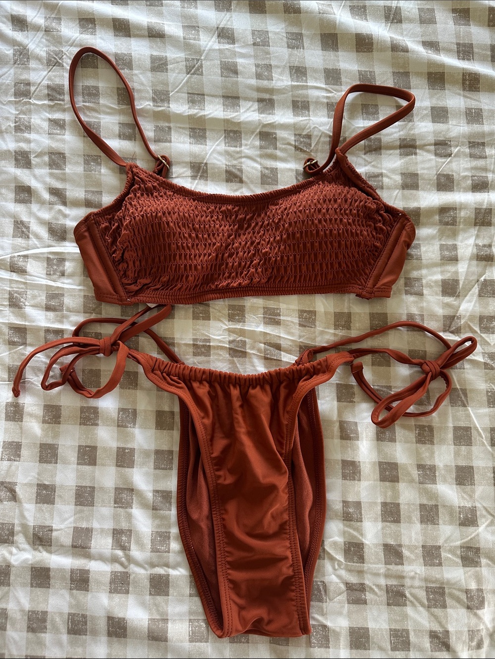 Xhilaration Smocked Rust Tie-Side Bikini Set